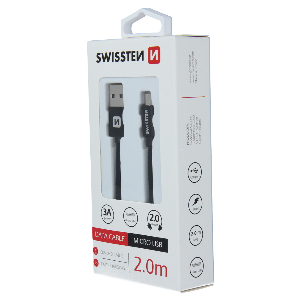 Cablu de date Swissten textil USB / Micro USB 2.0 M Negru thumb