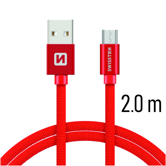 Cablu de date Swissten textil USB / Micro USB 2,0 m Rosu thumb
