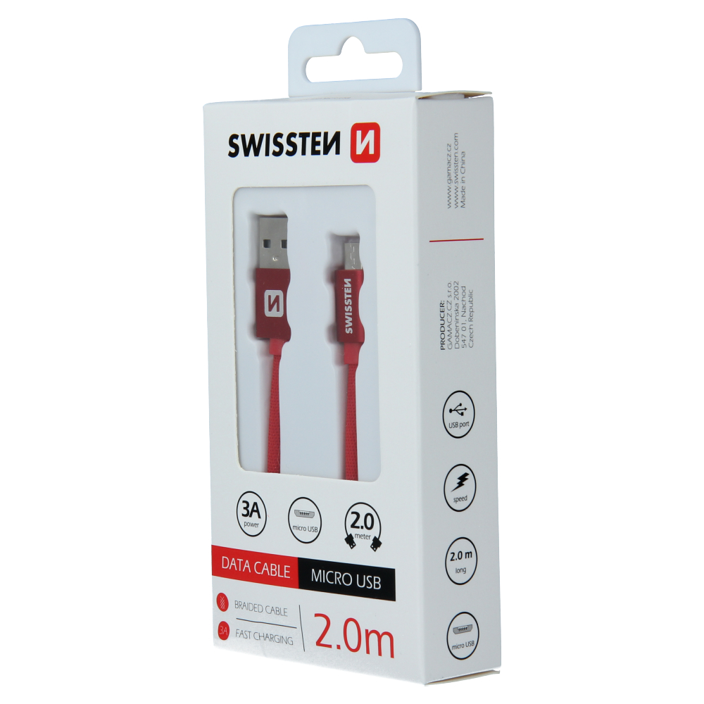 Cablu de date Swissten textil USB / Micro USB 2,0 m Rosu thumb