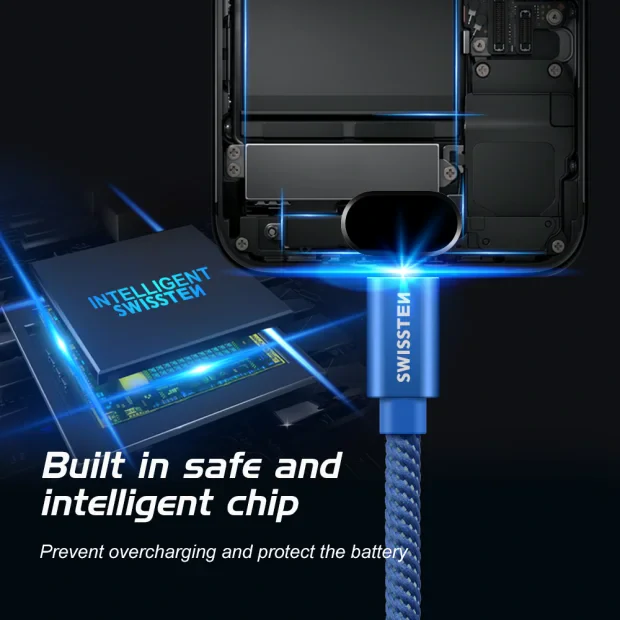 Cablu de date Swissten textil Micro USB 2,0 m albastru
