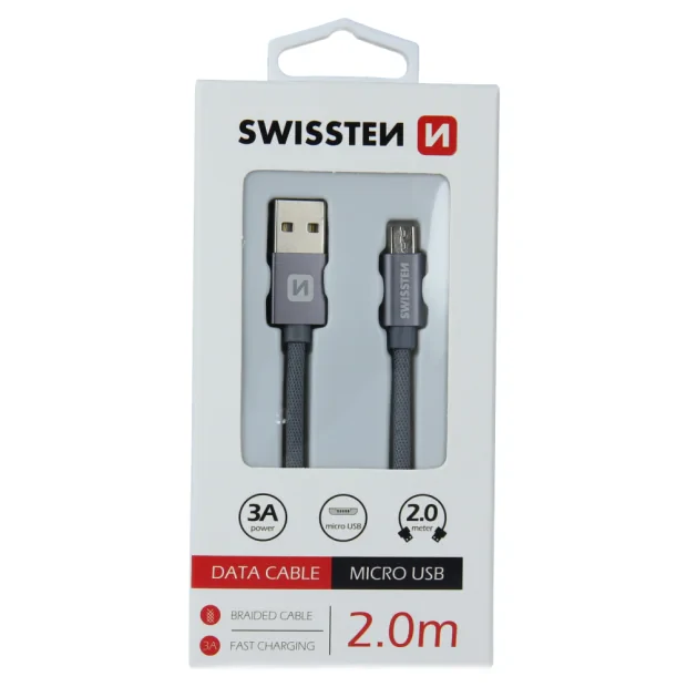 Cablu de date Swissten textil Micro USB 2,0 m gri