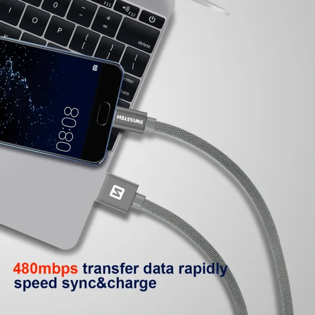 Cablu de date Swissten textil Micro USB 2,0 m gri