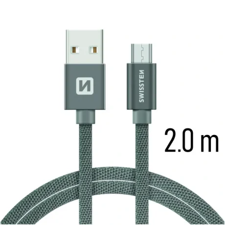 Cablu de date Swissten textil Micro USB 2,0 m gri