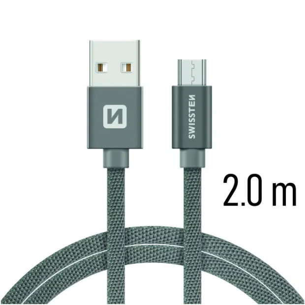 Cablu de date Swissten textil Micro USB 2,0 m gri