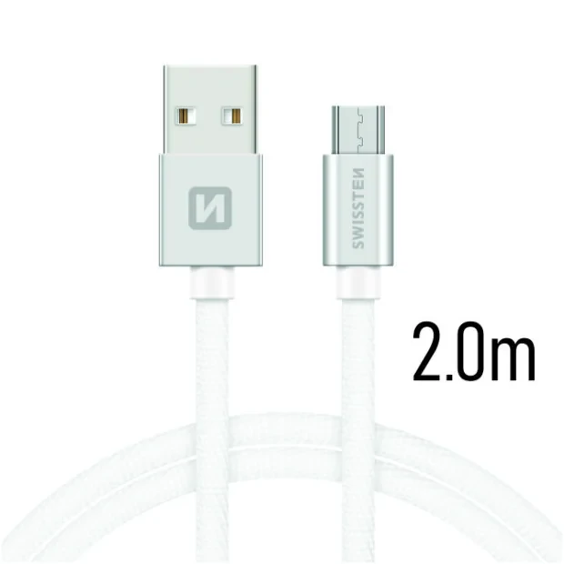 Cablu de date Swissten textil USB / Micro USB 2,0 m Argintiu