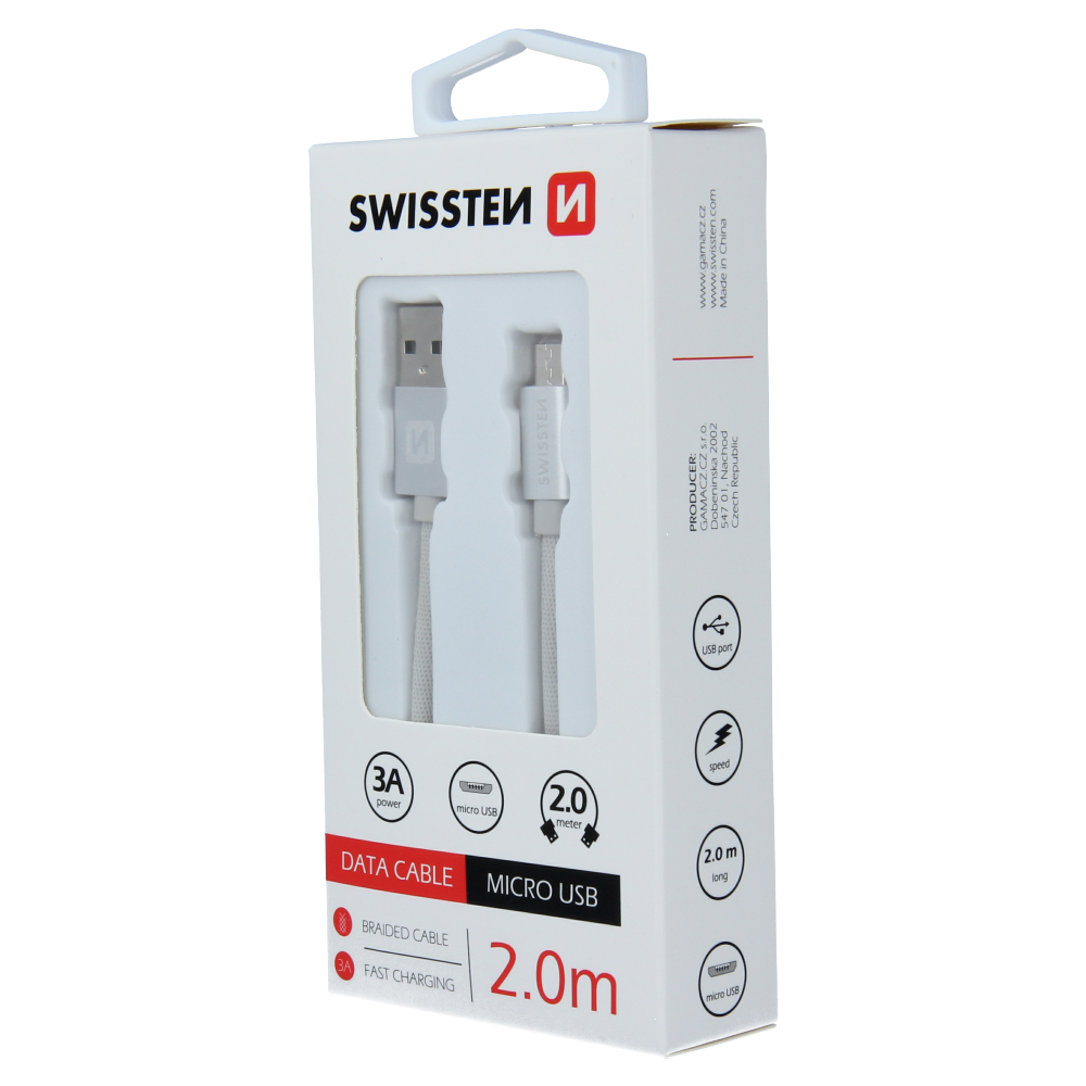 Cablu de date Swissten textil USB / Micro USB 2,0 m Argintiu thumb