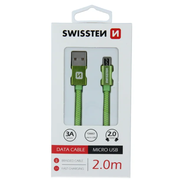 Cablu de date Swissten textil USB / Micro USB 2,0 m verde