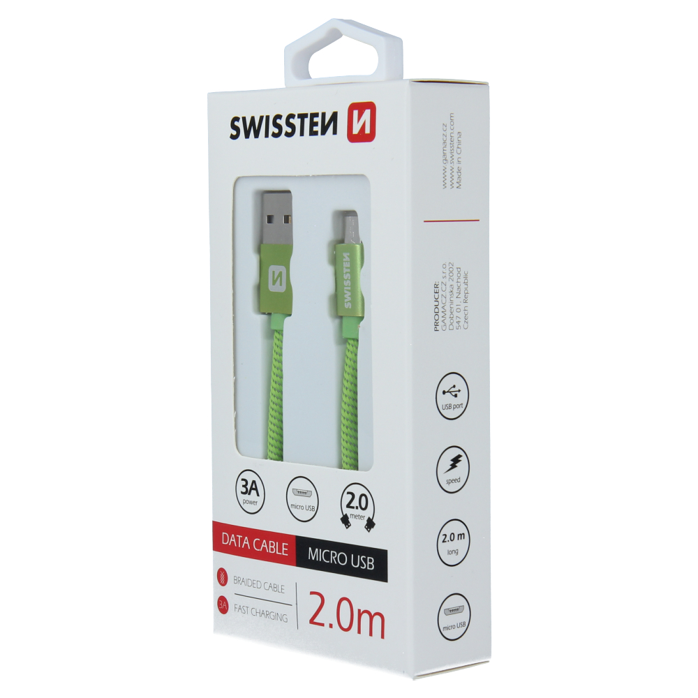 Cablu de date Swissten textil USB / Micro USB 2,0 m verde thumb