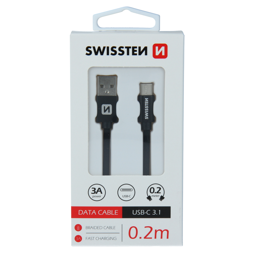 Cablu de date Swissten textil USB / USB-C 0,2 M Negru thumb