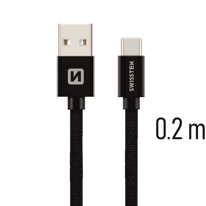 Cablu de date Swissten textil USB / USB-C 0,2 M Negru thumb