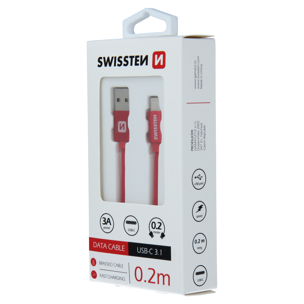 Cablu de date Swissten textil USB / USB-C 0,2 m Rosu thumb