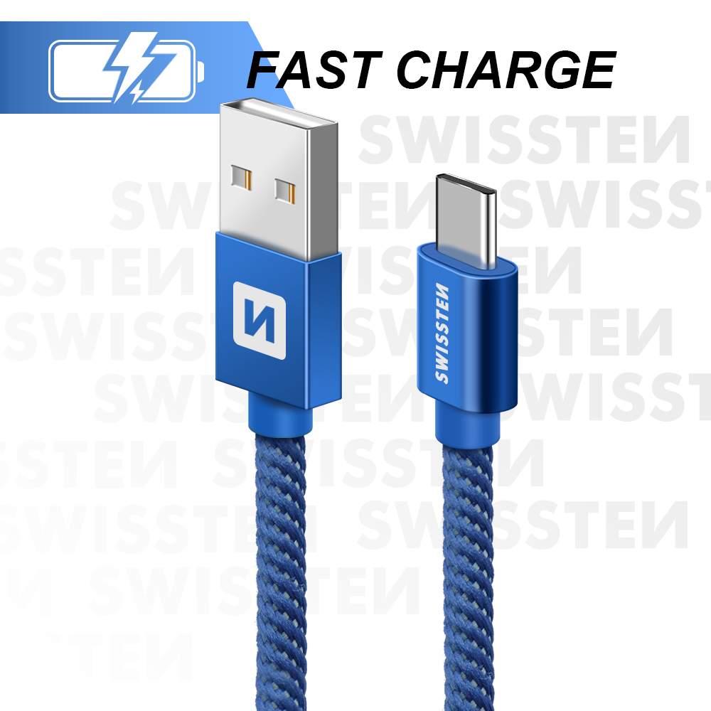 Cablu de date Swissten textil USB / USB-C 0,2 m albastru thumb