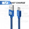 Cablu de date Swissten textil USB / USB-C 0,2 m albastru