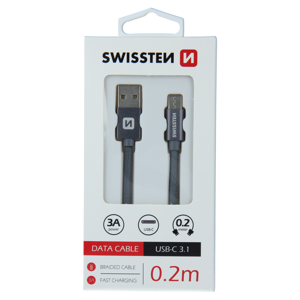 Cablu de date Swissten textil textil USB / USB-C 0,2 m gri thumb