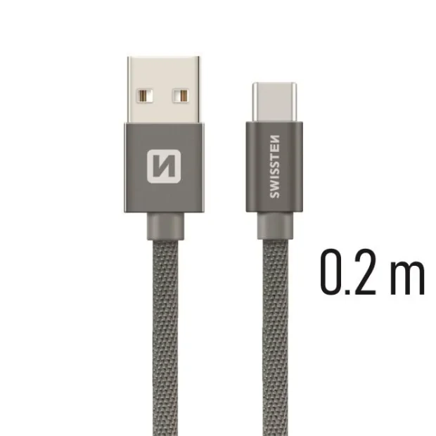 Cablu de date Swissten textil textil USB / USB-C 0,2 m gri