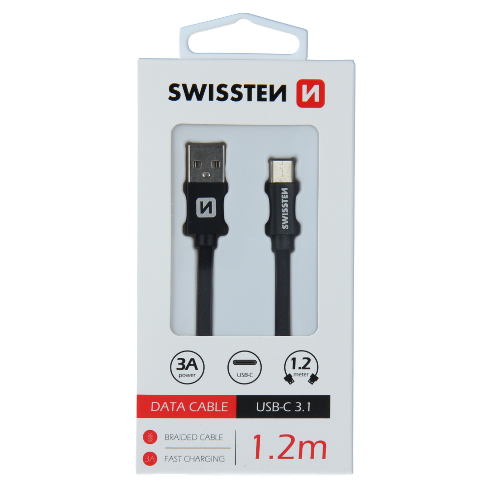Cablu de date Swissten textil USB / USB-C 1,2 m Negru thumb
