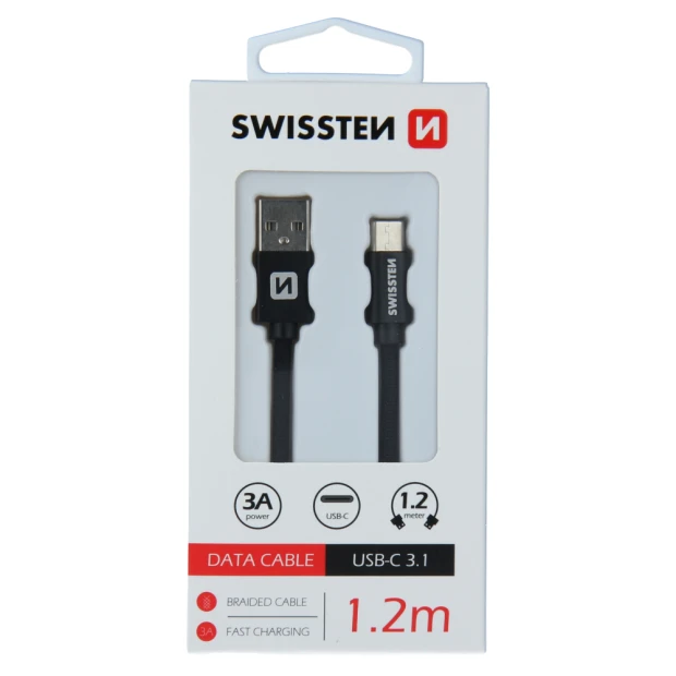 Cablu de date Swissten textil USB / USB-C 1,2 m Negru