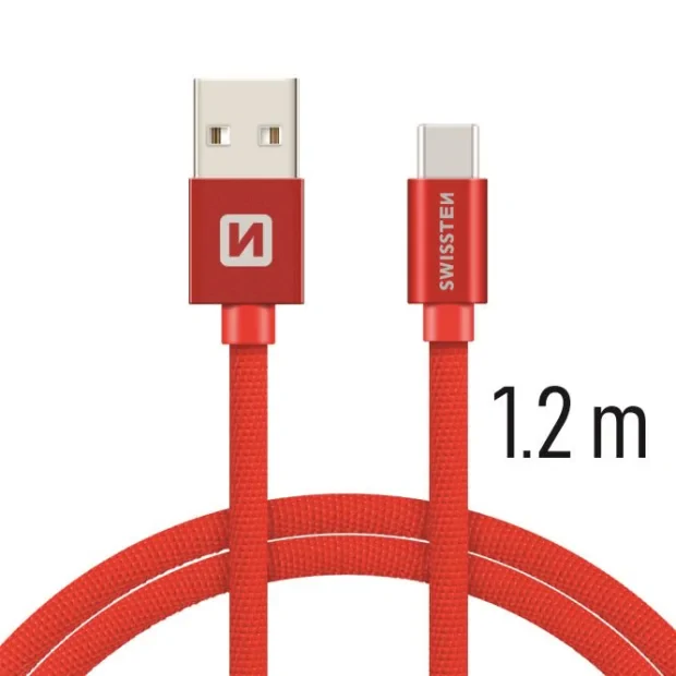 Cablu de date Swissten textil USB / USB-C 1,2 m Rosu