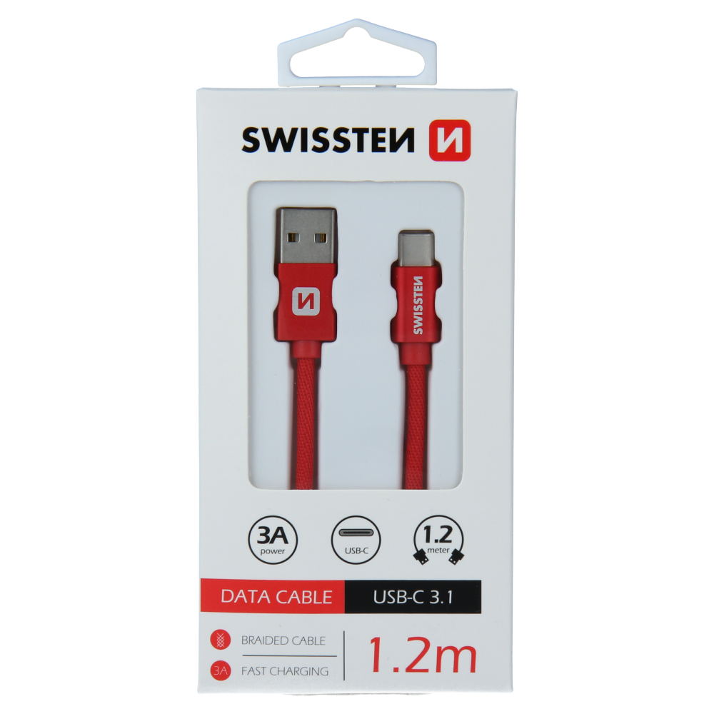 Cablu de date Swissten textil USB / USB-C 1,2 m Rosu thumb