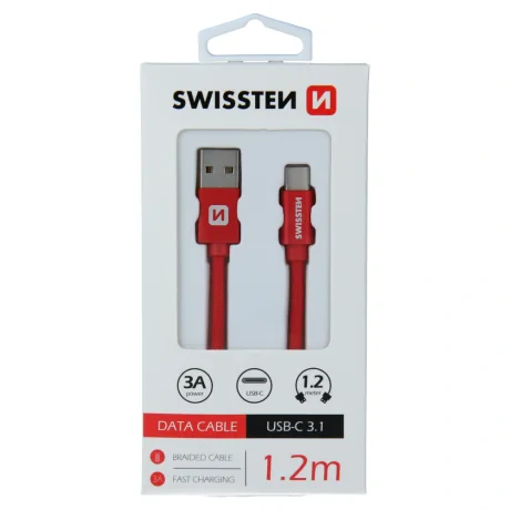 Cablu de date Swissten textil USB / USB-C 1,2 m Rosu