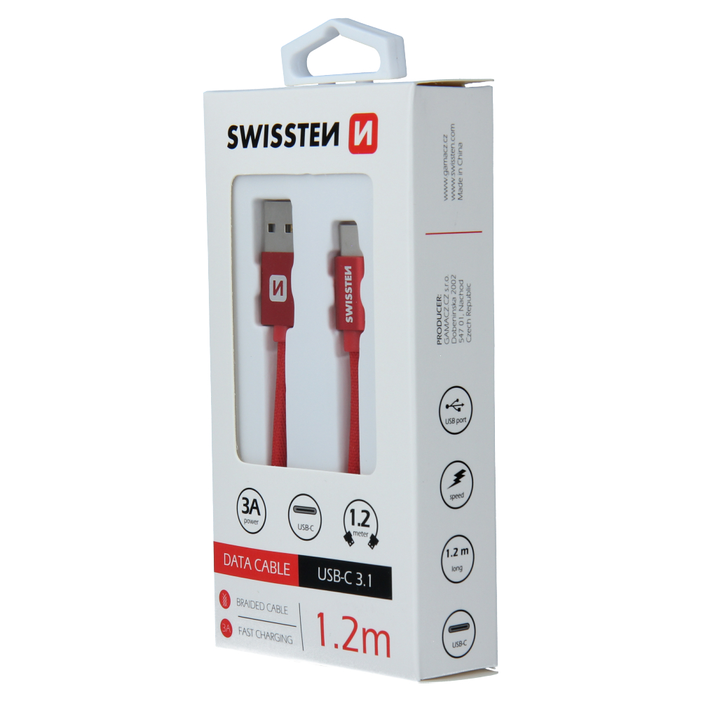 Cablu de date Swissten textil USB / USB-C 1,2 m Rosu thumb