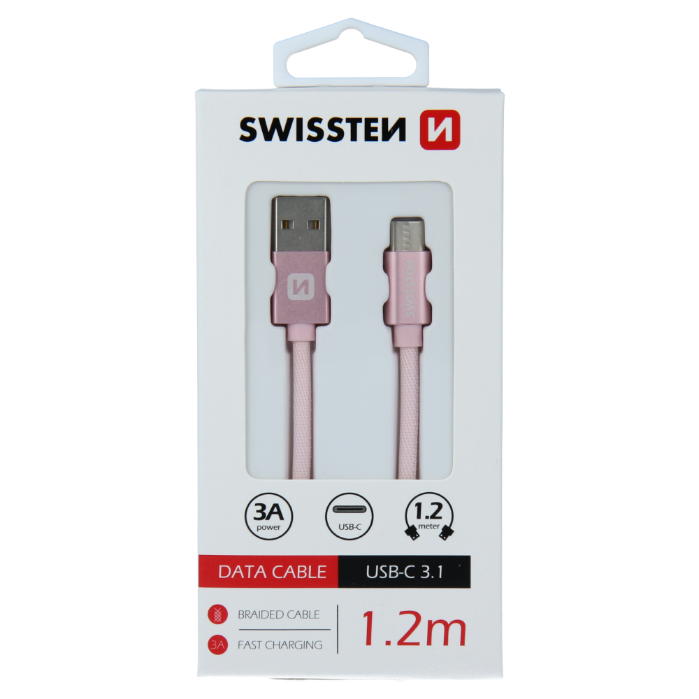 Cablu de date Swissten textil USB / USB-C 1,2 m ROZ / Auriu thumb