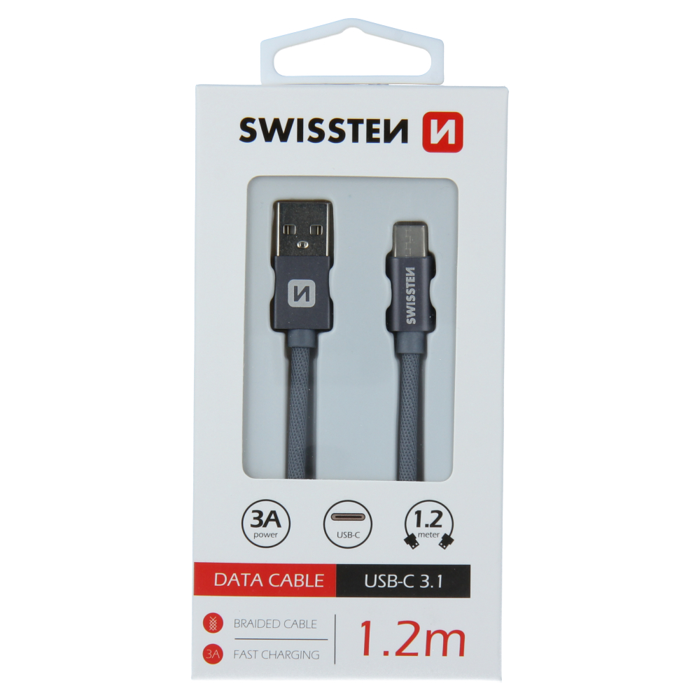 Cablu de date Swissten Textil USB / USB-C 1,2 m gri thumb