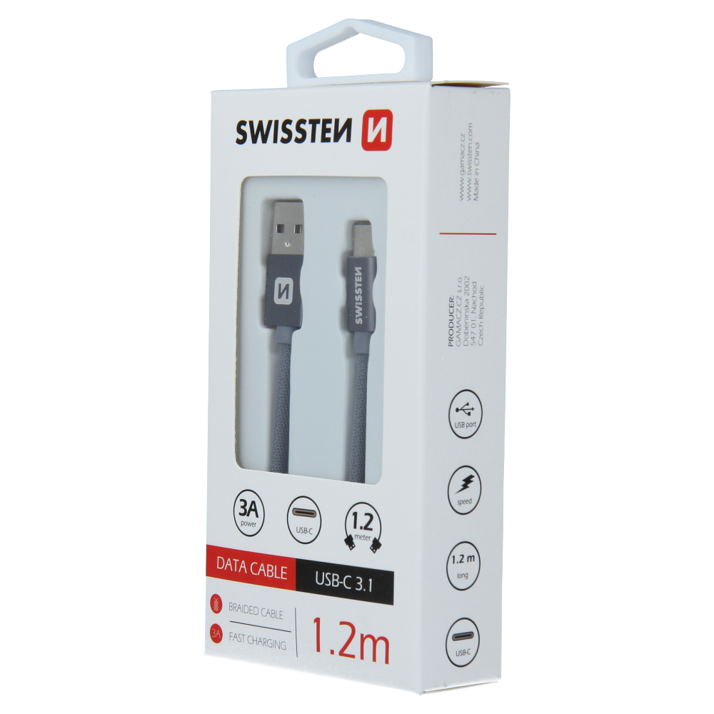 Cablu de date Swissten Textil USB / USB-C 1,2 m gri thumb