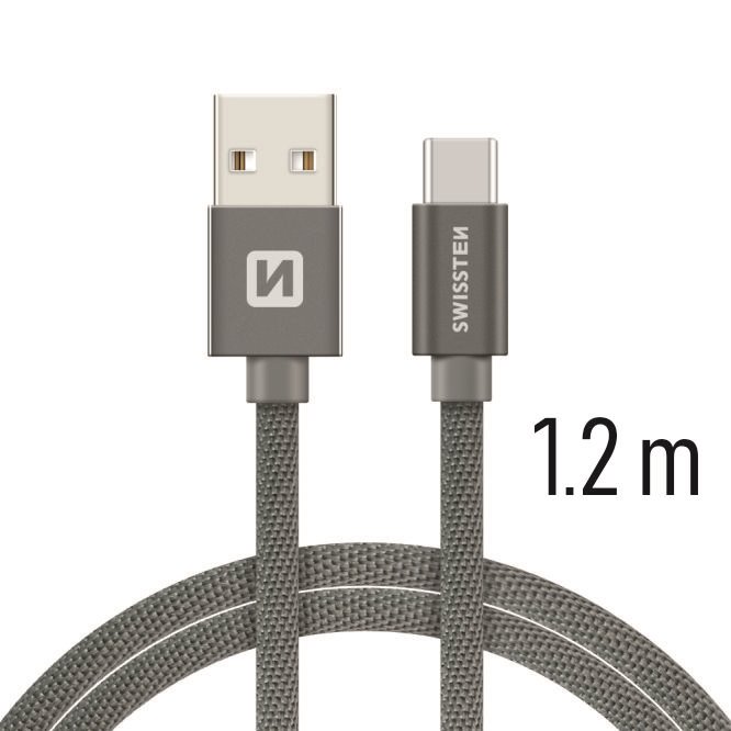 Cablu de date Swissten Textil USB / USB-C 1,2 m gri thumb