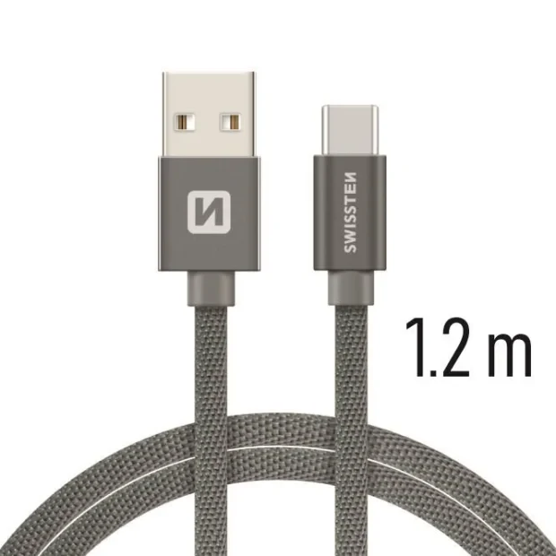 Cablu de date Swissten Textil USB / USB-C 1,2 m gri