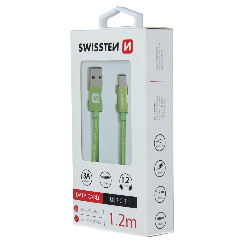 Cablu de date Swissten textil USB / USB-C 1,2 m verde thumb