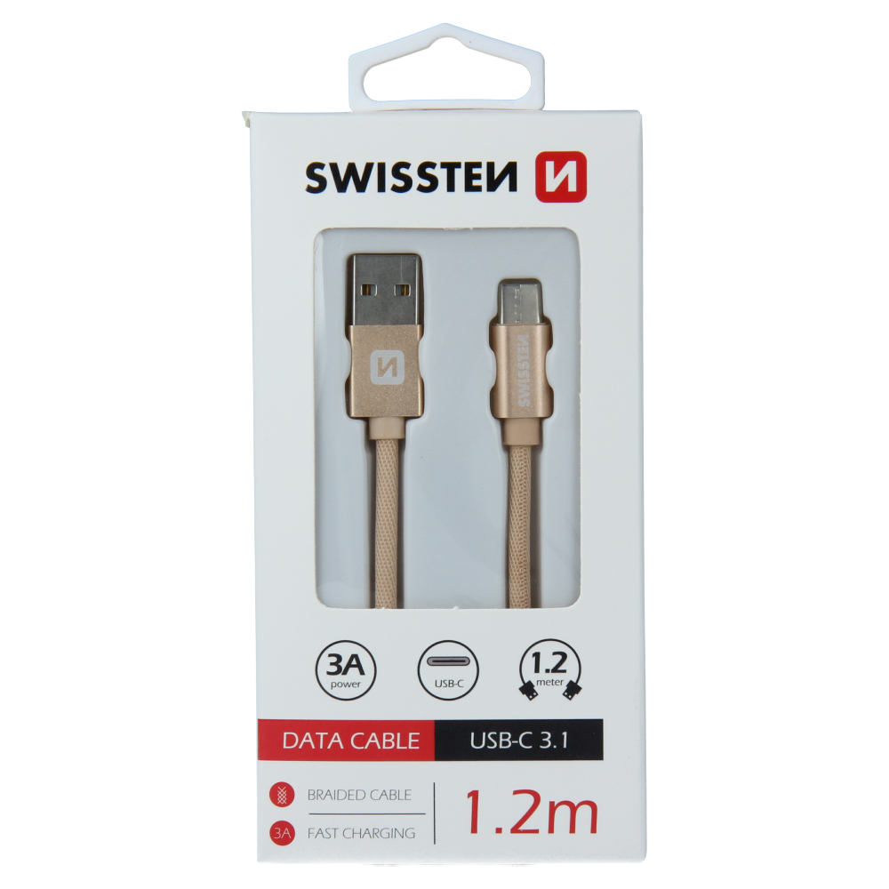 Cablu de date Swissten textil USB / USB-C 1,2 m Auriu thumb