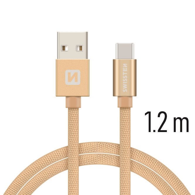 Cablu de date Swissten textil USB / USB-C 1,2 m Auriu thumb