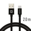 Cablu de date Swissten textil USB / USB-C 2,0 m Negru