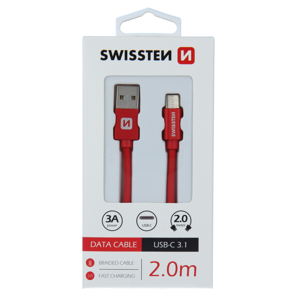 Cablu de date Swissten textil USB / USB-C 2,0 m Rosu thumb