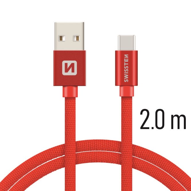 Cablu de date Swissten textil USB / USB-C 2,0 m Rosu thumb