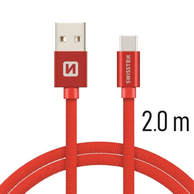 Cablu de date Swissten textil USB / USB-C 2,0 m Rosu