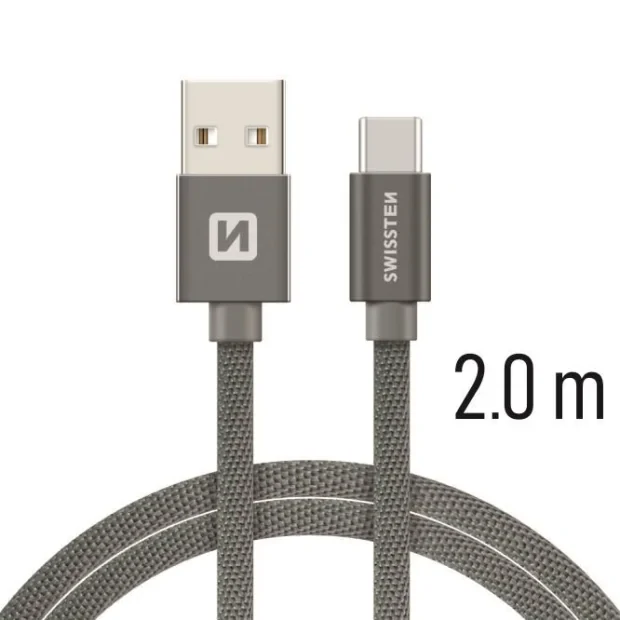 Cablu de date Swissten textil textil USB / USB-C 2,0 m gri