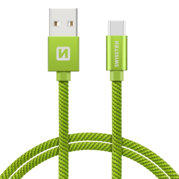 Cablu de date Swissten textil USB / USB-C 2,0 m verde