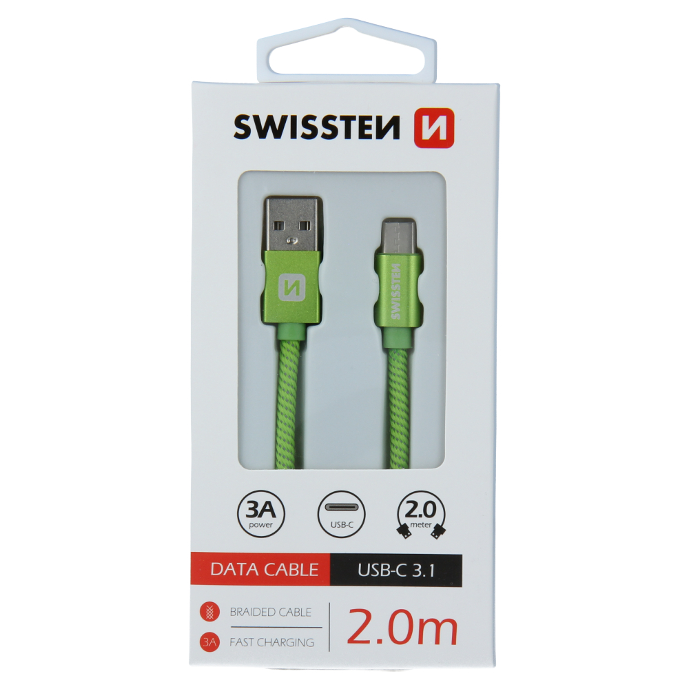 Cablu de date Swissten textil USB / USB-C 2,0 m verde thumb