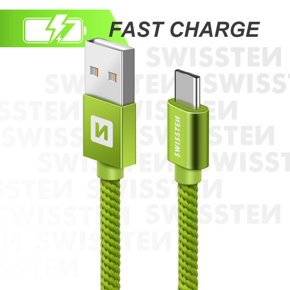 Cablu de date Swissten textil USB / USB-C 2,0 m verde thumb