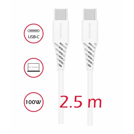 Cablu de date Swissten TPE USB-C/USB-C Putere de 5A (100W) 2,5 m Alb