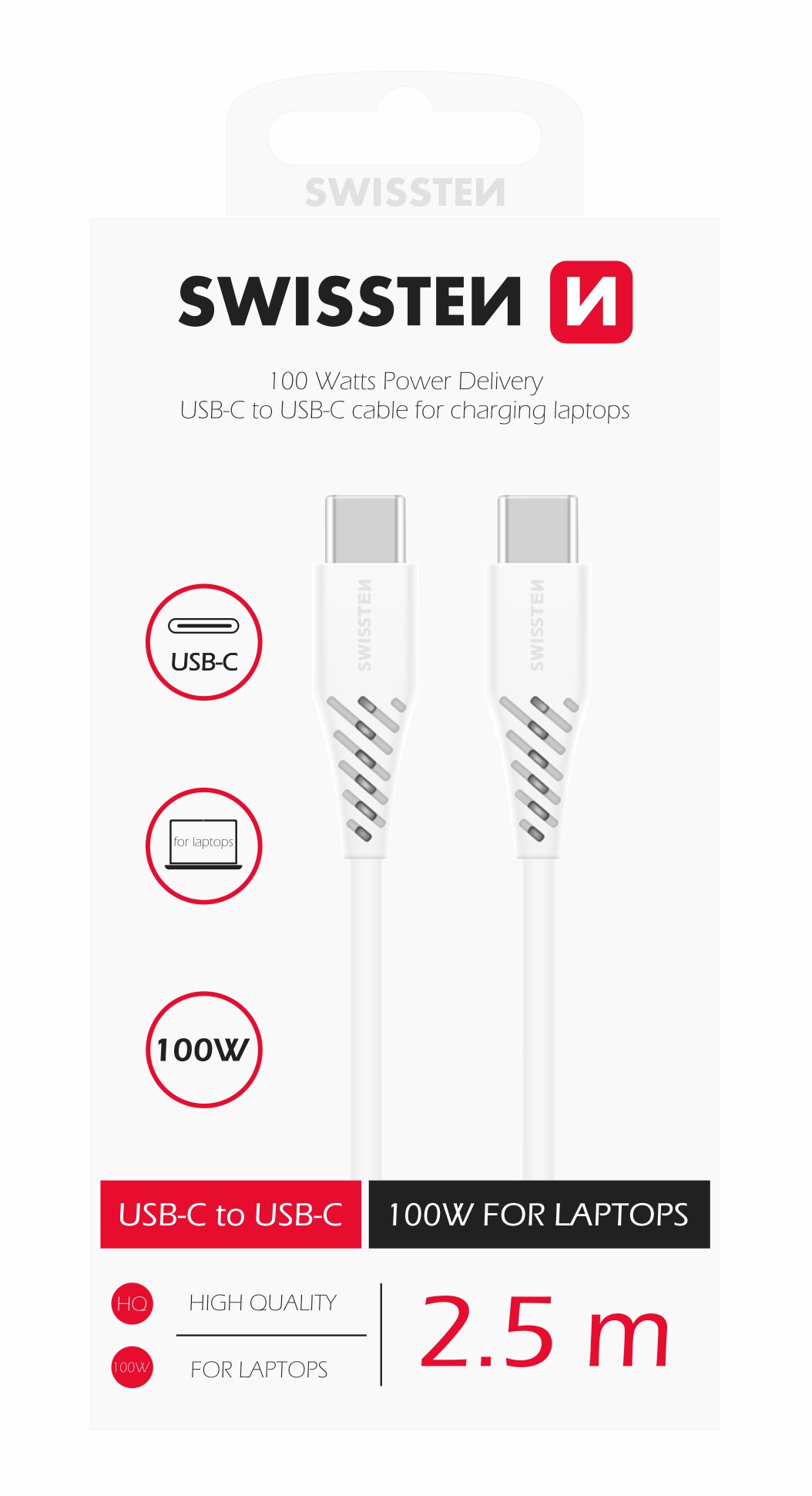 Cablu de date Swissten TPE USB-C/USB-C Putere de 5A (100W) 2,5 m Alb thumb