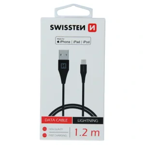 Cablu de date Swissten TPE USB / Lightning MFI 1,2 m Negru