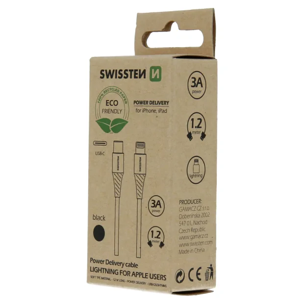Cablu de date Swissten USB-C/Lightning Negru 1,2m (pachet Eco)