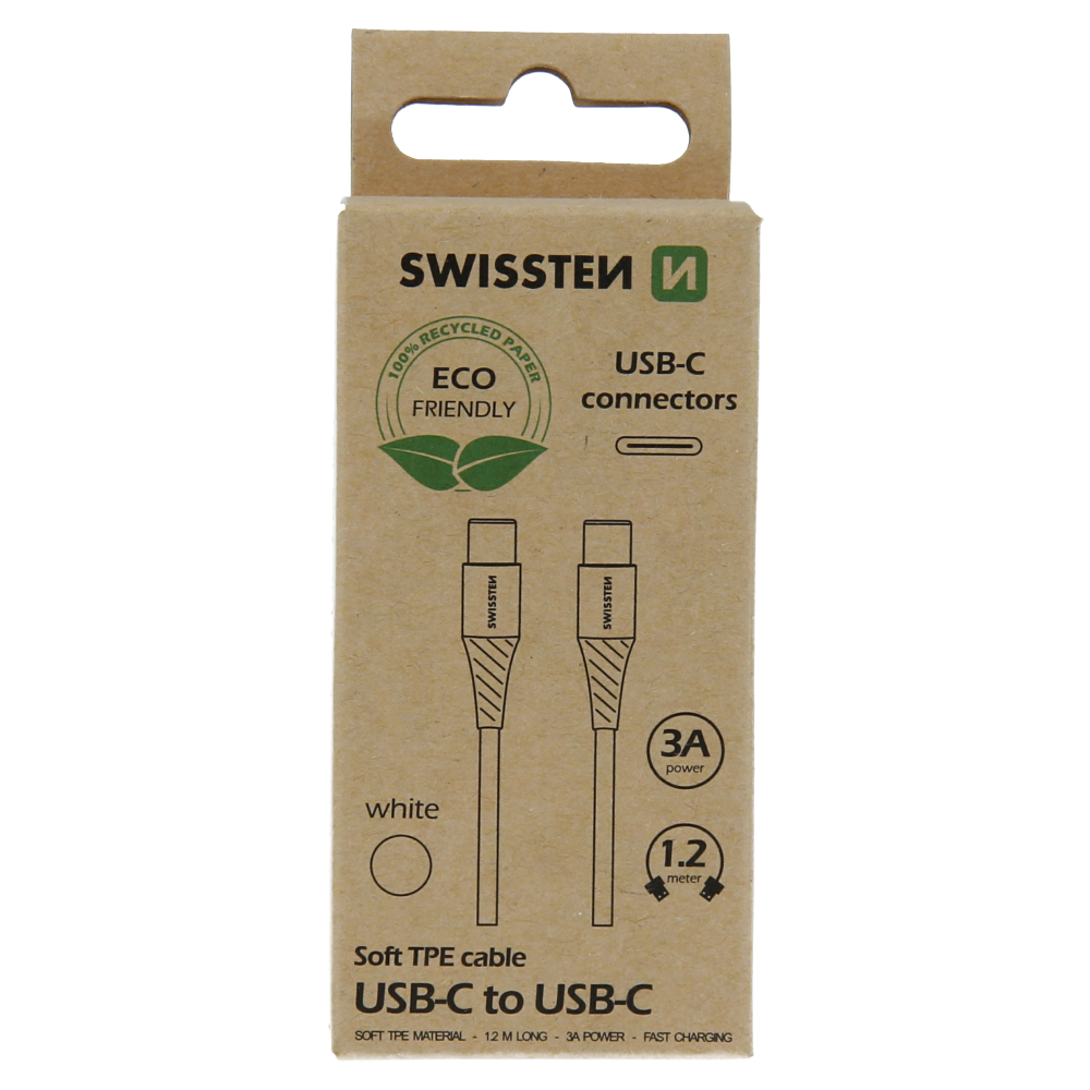 Cablu de date Swissten USB-C/USB-C Alb 1.2m (pachet Eco) thumb