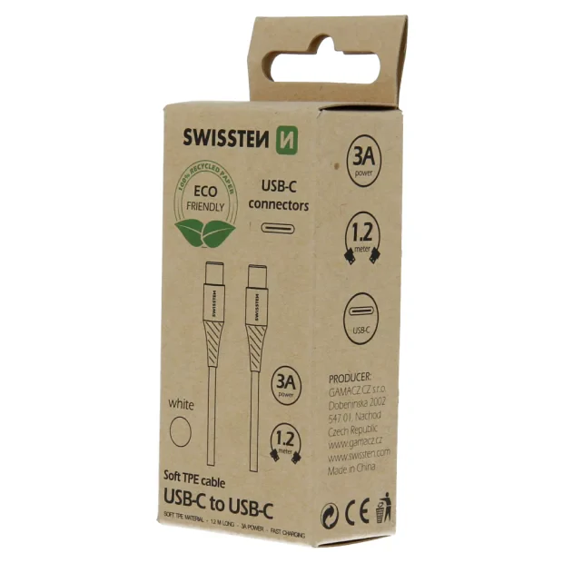 Cablu de date Swissten USB-C/USB-C Alb 1.2m (pachet Eco)