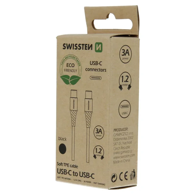 Cablu de date Swissten USB-C/USB-C Negru 1,2m (pachet Eco)