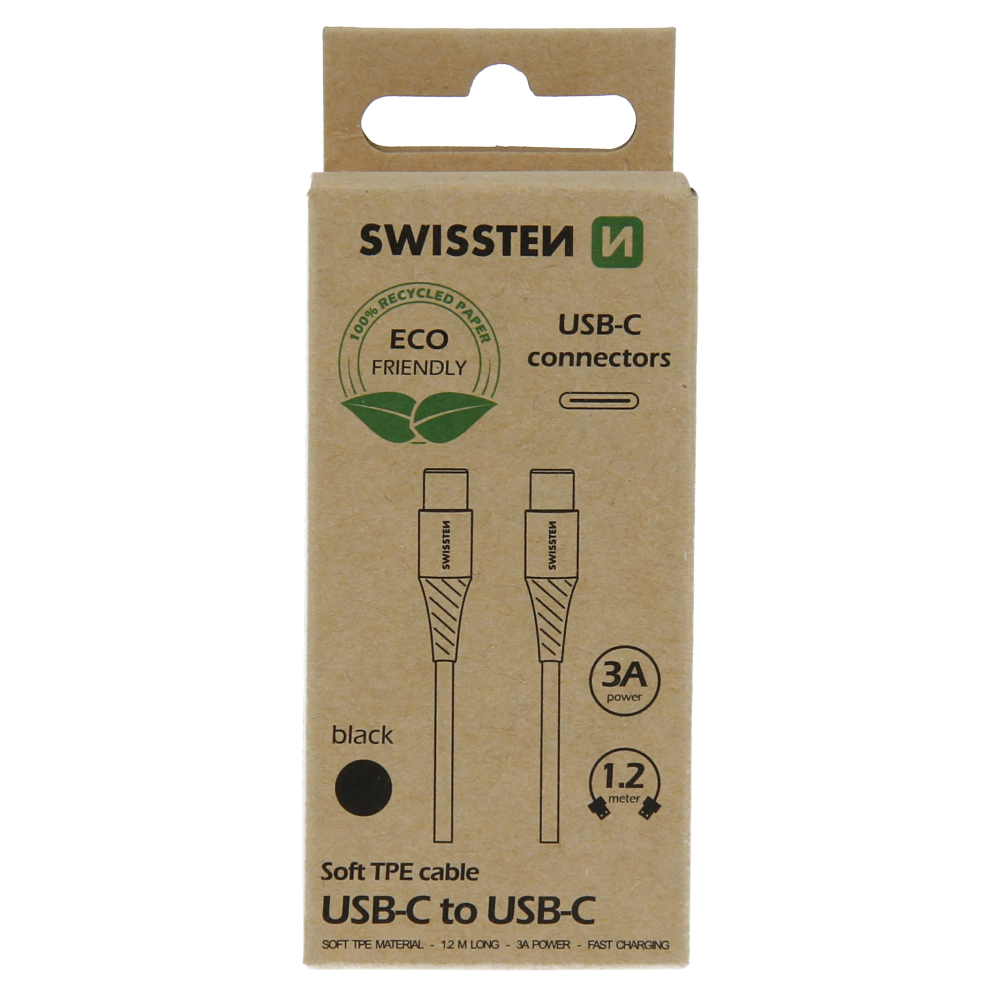 Cablu de date Swissten USB-C/USB-C Negru 1,2m (pachet Eco) thumb