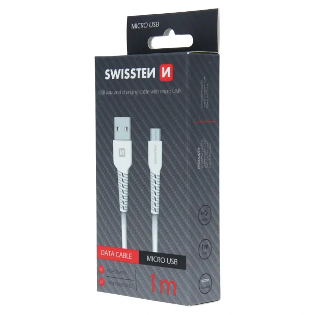 Cablu de date Swissten USB / Micro USB 1,0 M Alb